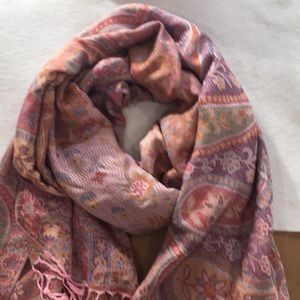 Cashmere shawl, 26 inches wide by 70 inches long.